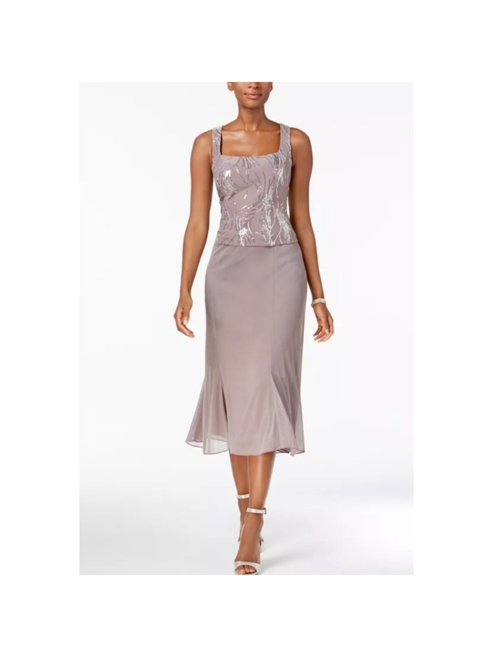 Alex Evenings Sequin A-Line Midi Dress Light Purple Chiffon Formal Overlay 10‎